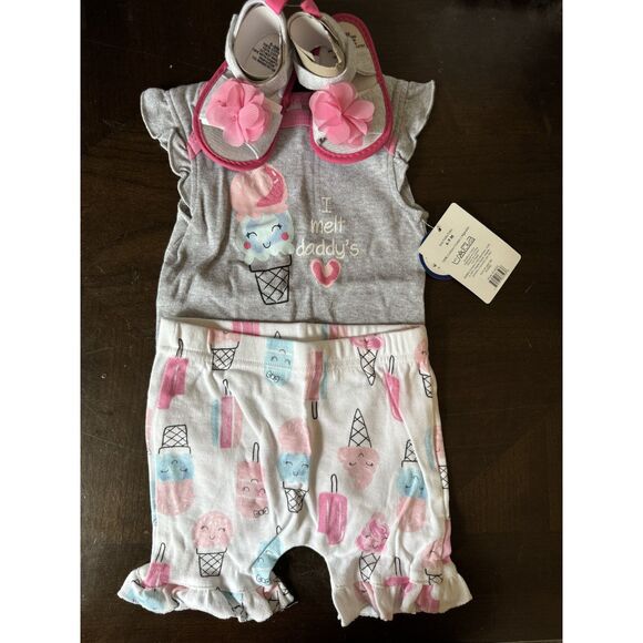 Baby Mode Infant Bodysuit Grey- Pink ' I melt daddy Heart' - Ice Cream - Picture 1 of 4